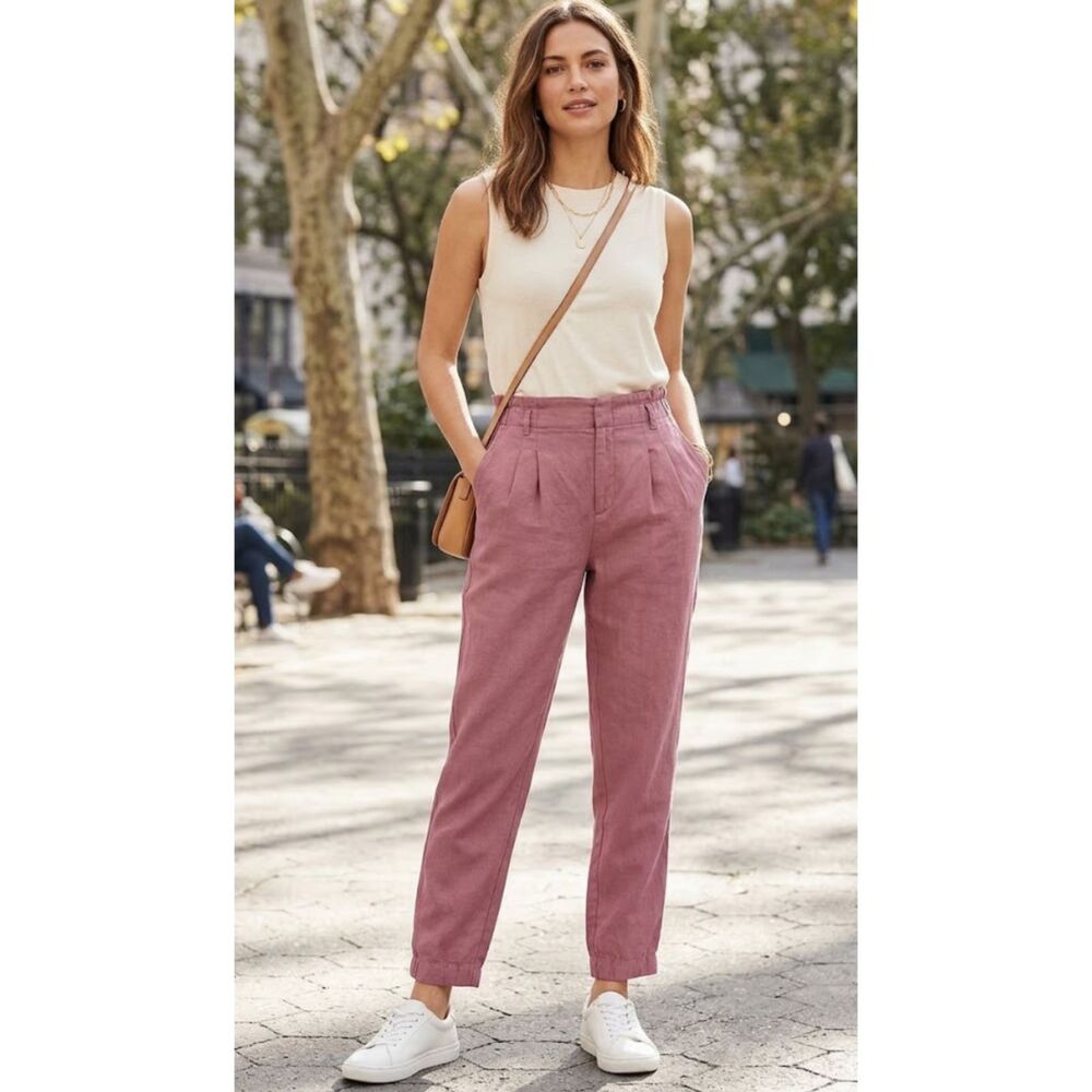 LOFT 2020 Linen Cotton Paper Bag High Waist Pants Women’s Size Medium